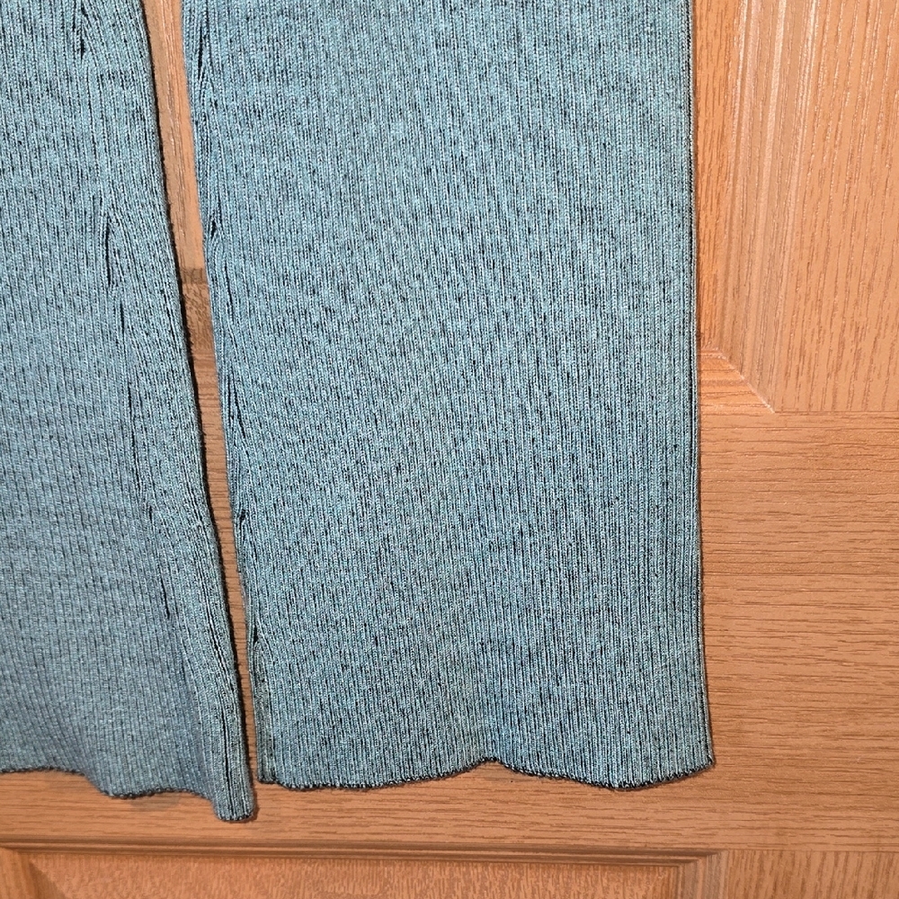 Light Teal Ribbed Flare Knit Pants - Picture 4 of 4